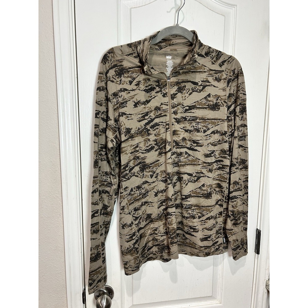 rei co-op Base Layer Merino Wool Women's Mountain Brown Hiking Sz M Quarter Zip